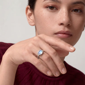 Oval Moonstone Bezel Ring - Contour 925 Sterling Silver Model Shot