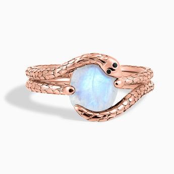 Oval Moonstone Coil Ring - Serpent's Embrace 18KT Rose Gold Vermeil Front View