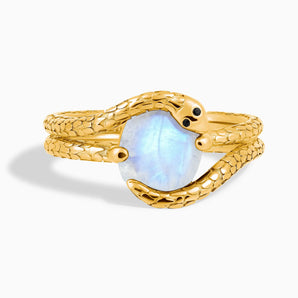 Oval Moonstone Coil Ring - Serpent's Embrace 18KT Yellow Gold Vermeil Front View