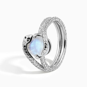 Oval Moonstone Coil Ring - Serpent's Embrace 925 Sterling Side View