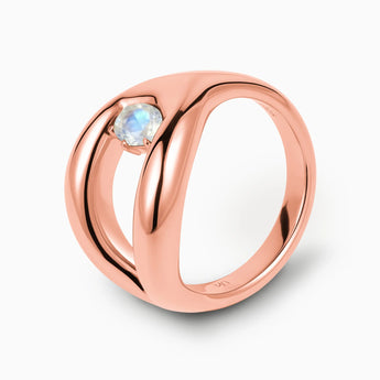 Oval Moonstone Embrace Ring - Enfolding Arch 18KT Rose Gold Vermeil Side View