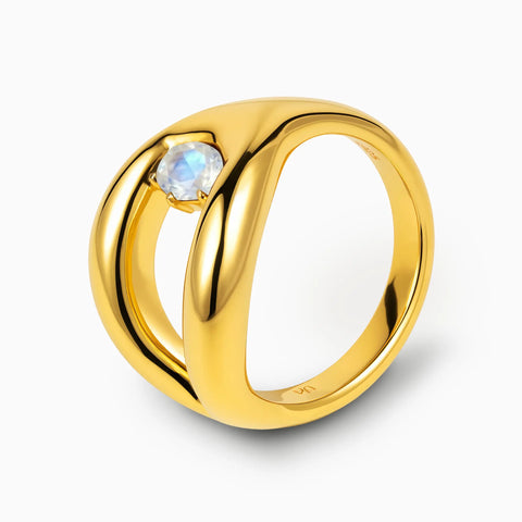 Oval Moonstone Embrace Ring - Enfolding Arch 18KT Yellow Gold Vermeil Side View