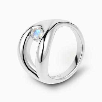 Oval Moonstone Embrace Ring - Enfolding Arch 925 Sterling Silver Side View