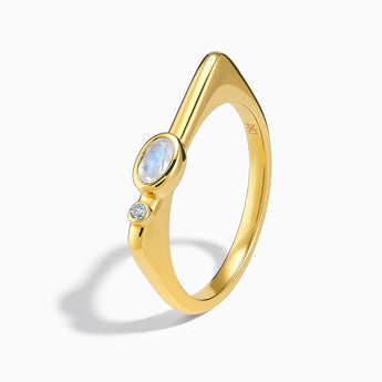 Oval Moonstone Puzzle Stacking Ring - Minimal Form 18KT Yellow Gold Vermeil Side View