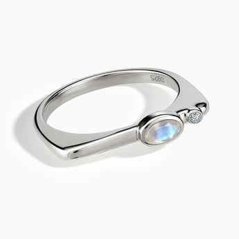 Oval Moonstone Puzzle Stacking Ring - Minimal Form 925 Sterling Front View