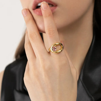 Oval Morganite Embrace Ring - Enfolding Arch 18KT Yellow Gold Vermeil Model Shot