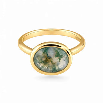 Oval Moss Agate Bezel Ring - Contour 18KT Yellow Gold Vermeil Front View