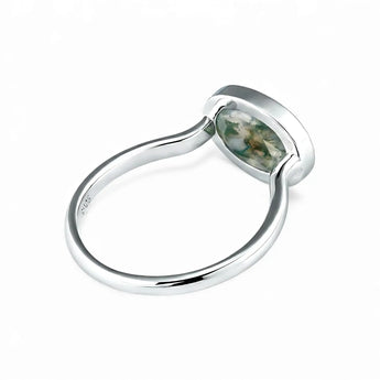 Oval Moss Agate Bezel Ring - Contour 925 Sterling Silver Back View