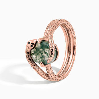 Oval Moss Agate Coil Ring - Serpent's Embrace 18KT Rose Gold Vermeil Side View