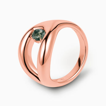 Oval Moss Agate Embrace Ring - Enfolding Arch 18KT Rose Gold Vermeil Side View