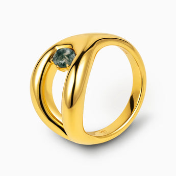 Oval Moss Agate Embrace Ring - Enfolding Arch 18KT Yellow Gold Vermeil Side View