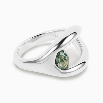 Oval Moss Agate Embrace Ring - Enfolding Arch 925 Sterling Hero Angle View