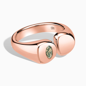 Oval Moss Agate Signet Ring - Close at Hand 18KT Rose Gold Vermeil Front View