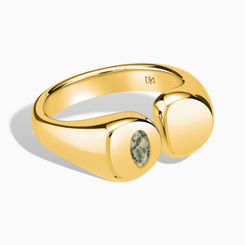 Oval Moss Agate Signet Ring - Close at Hand 18KT Yellow Gold Vermeil Front View