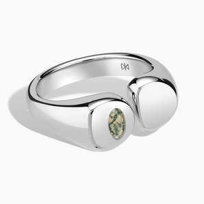 Oval Moss Agate Signet Ring - Close at Hand 925 Sterling Front View