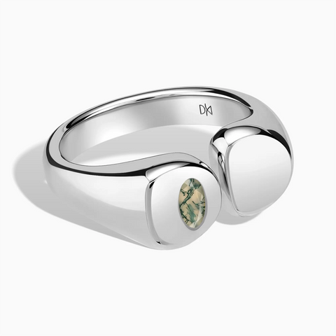 Oval Moss Agate Signet Ring - Close at Hand 925 Sterling Front View