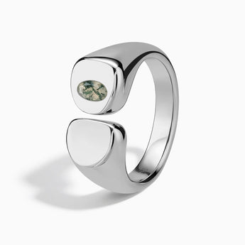 Oval Moss Agate Signet Ring - Close at Hand 925 Sterling Side View