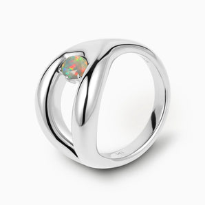 Oval Opal Embrace Ring - Enfolding Arch 925 Sterling Silver Side View