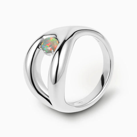 Oval Opal Embrace Ring - Enfolding Arch 925 Sterling Silver Side View