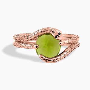 Oval Peridot Coil Ring - Serpent's Embrace 18KT Rose Gold Vermeil Front View