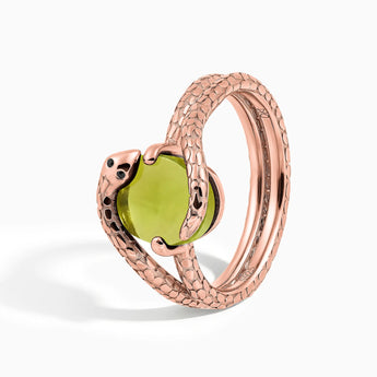 Oval Peridot Coil Ring - Serpent's Embrace 18KT Rose Gold Vermeil Side View