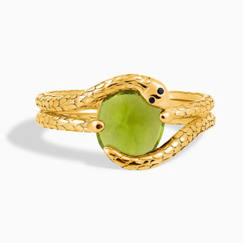 Oval Peridot Coil Ring - Serpent's Embrace 18KT Yellow Gold Vermeil Front View
