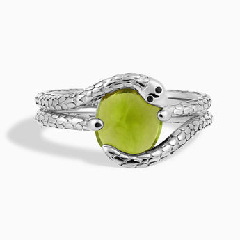 Oval Peridot Coil Ring - Serpent's Embrace 925 Sterling Front View