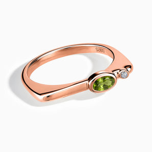 Oval Peridot Puzzle Stacking Ring - Minimal Form 18KT Rose Gold Vermeil Front View