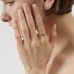 Oval Peridot Puzzle Stacking Ring - Minimal Form 18KT Rose Gold Vermeil Model Shot