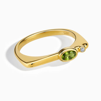 Oval Peridot Puzzle Stacking Ring - Minimal Form 18KT Yellow Gold Vermeil Front View