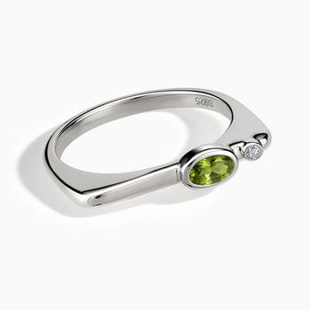 Oval Peridot Puzzle Stacking Ring - Minimal Form 925 Sterling Front View