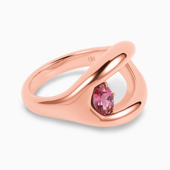 Oval Pink Tourmaline Embrace Ring - Enfolding Arch 18KT Rose Gold Vermeil Hero Angle View