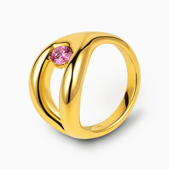 Oval Pink Tourmaline Embrace Ring - Enfolding Arch 18KT Yellow Gold Vermeil Side View