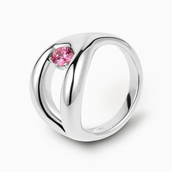 Oval Pink Tourmaline Embrace Ring - Enfolding Arch 925 Sterling Silver Side View