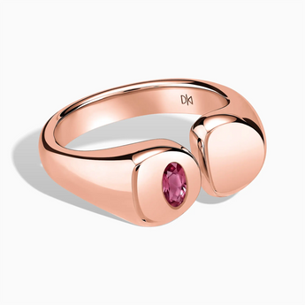 Oval Pink Tourmaline Signet Ring - Close at Hand 18KT Rose Gold Vermeil Front View