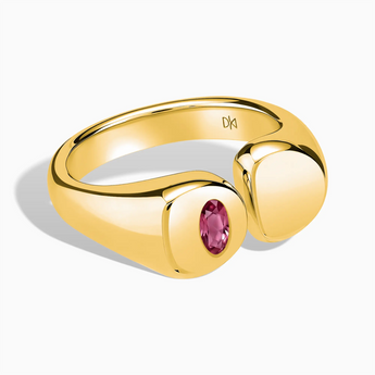 Oval Pink Tourmaline Signet Ring - Close at Hand 18KT Yellow Gold Vermeil Front View