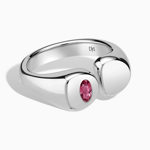 Oval Pink Tourmaline Signet Ring - Close at Hand 925 Sterling Front View