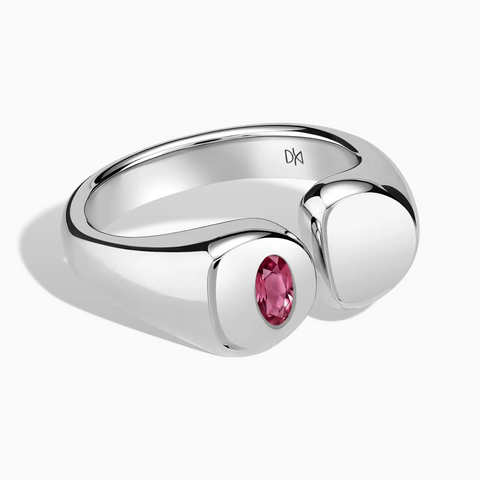 Oval Pink Tourmaline Signet Ring - Close at Hand 925 Sterling Front View