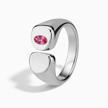 Oval Pink Tourmaline Signet Ring - Close at Hand 925 Sterling Side View