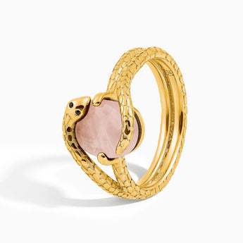 Oval Rose Quartz Coil Ring - Serpent's Embrace 18KT Yellow Gold Vermeil Side View