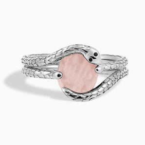 Oval Rose Quartz Coil Ring - Serpent's Embrace 925 Sterling Front View