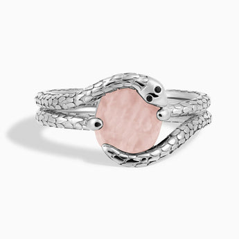 Oval Rose Quartz Coil Ring - Serpent's Embrace 925 Sterling Front View