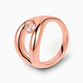 Oval Rose Quartz Embrace Ring - Enfolding Arch 18KT Rose Gold Vermeil Side View
