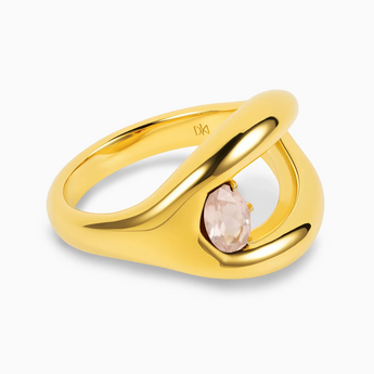 Oval Rose Quartz Embrace Ring - Enfolding Arch 18KT Yellow Gold Vermeil Hero Angle View