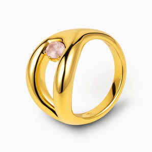 Oval Rose Quartz Embrace Ring - Enfolding Arch 18KT Yellow Gold Vermeil Side View