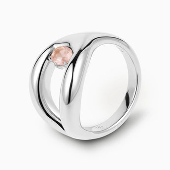 Oval Rose Quartz Embrace Ring - Enfolding Arch 925 Sterling Silver Side View