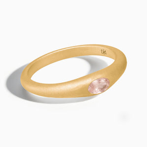 Oval Rose Quartz Sandblasted Ring - Essence 18KT Yellow Gold Vermeil Front View