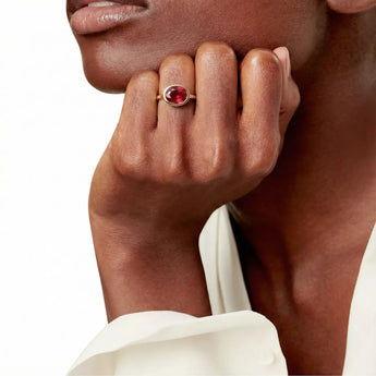 Oval Ruby Bezel Ring - Contour 18KT Yellow Gold Vermeil Model Shot