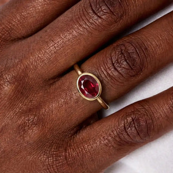 Oval Ruby Bezel Ring - Contour 18KT Yellow Gold Vermeil Wearing Diagram