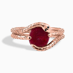 Oval Ruby Coil Ring - Serpent's Embrace 18KT Rose Gold Vermeil Front View